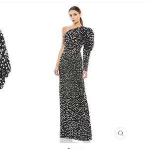 Mac Duggal Bejeweled Puff Sleeve One Shoulder Gown Size 4